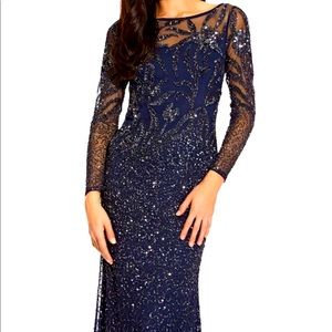 FLORAL BEADED DRESS WITH SHEER LONG SLEEVES